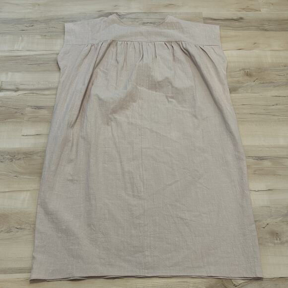 UMGEE Women M Dress Cotton Sleeveless Shift Pockets Biege Lagenlook Boho Lagum - Picture 2 of 8